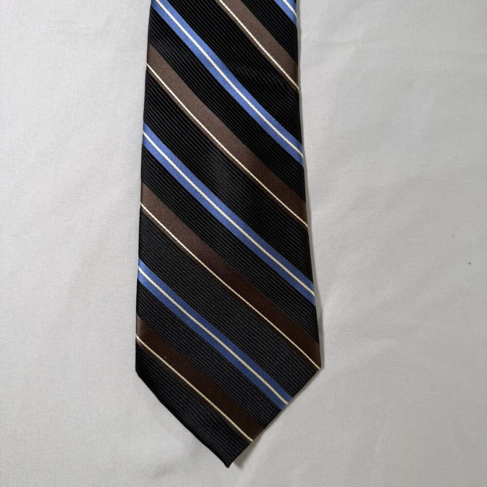 Croft & Barrow Black Brown Blue Stripe Necktie Classic Width 59" Long
